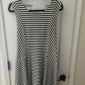 Free People Black and White A-Line Mini Dress Scoop Neck Cap Sleeve